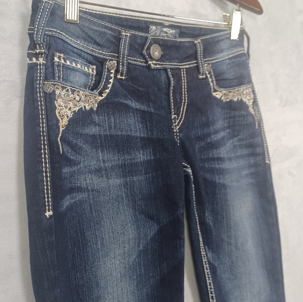 Silver Jeans Tuesday Women's Bootcut Jeans W27 L31Size 6 Dark Wash Embroidered - Picture 5 of 16